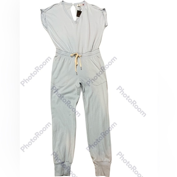 N:Philanthropy Roll Sleeve Power Blue Tie Waist Jogger Jumpsuit Size Small - Picture 6 of 10